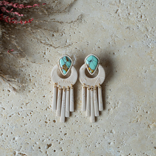 Polymer clay turquoise gem earrings.