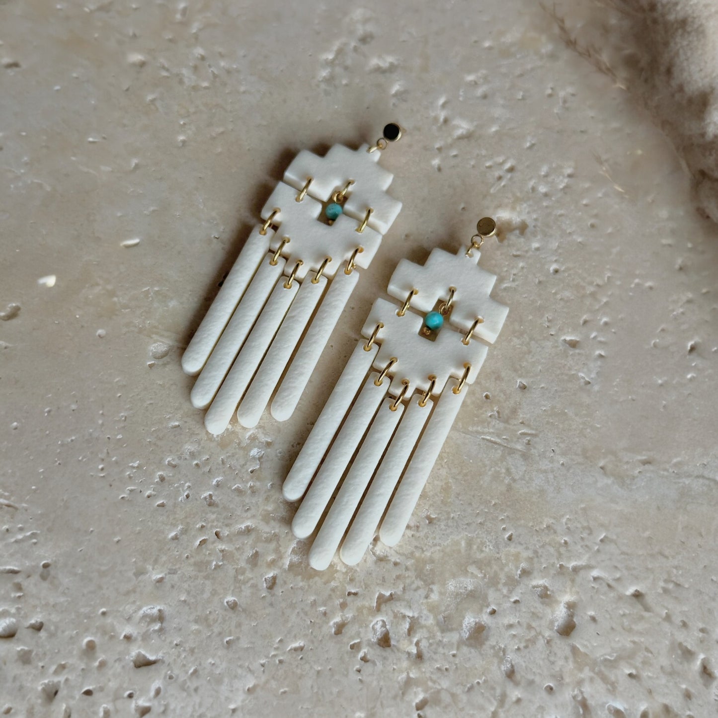 Ivory Aztec dangle earrings | Medium