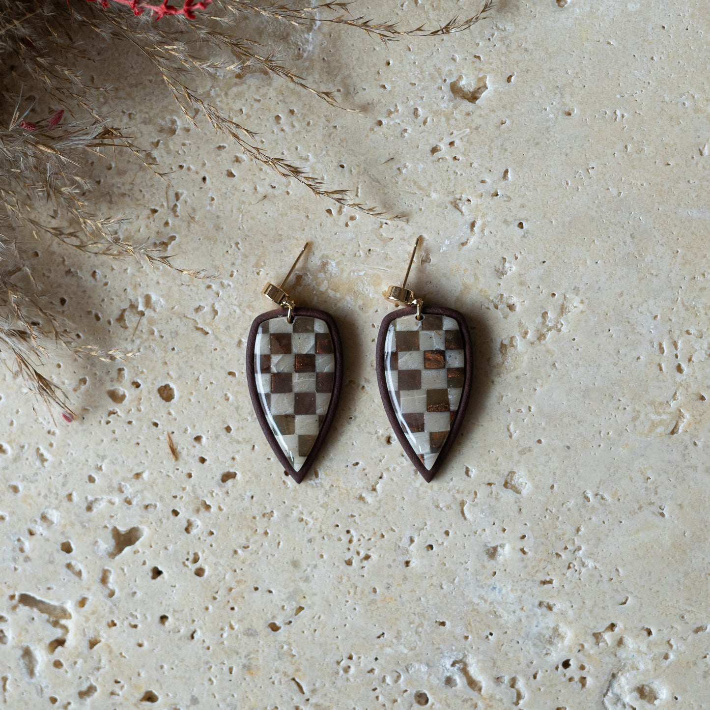 Polymer clay turquoise gem earrings