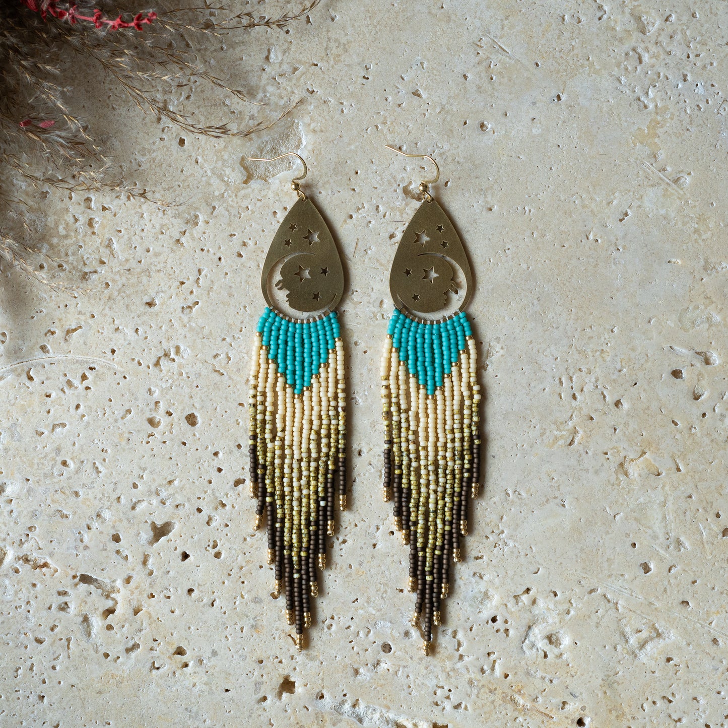 Long beaded earrings | moon
