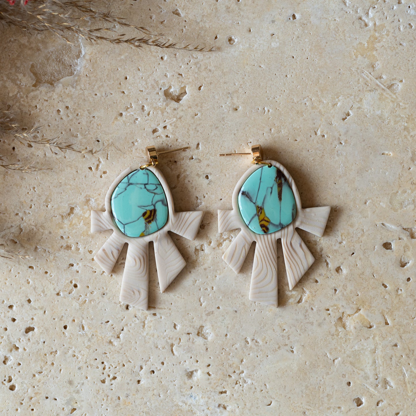 Polymer clay turquoise gem earrings