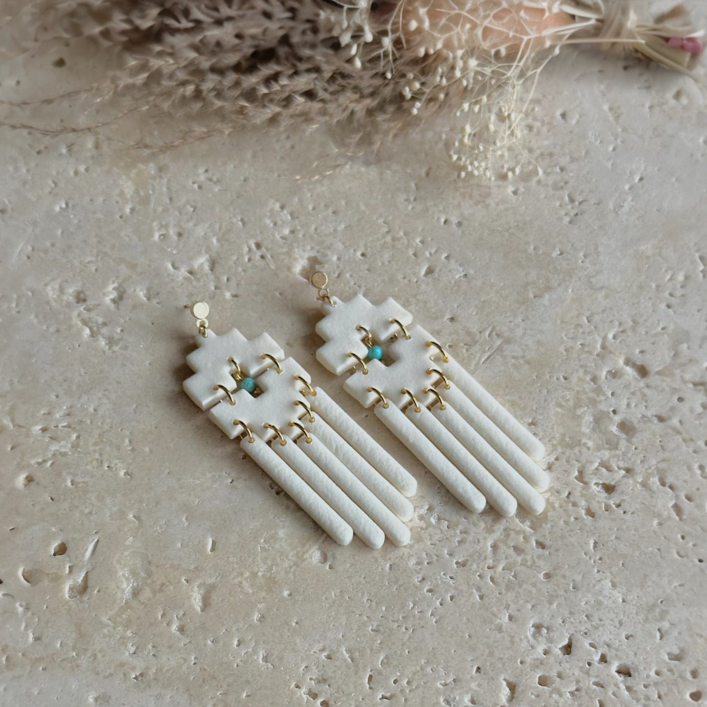 Ivory Aztec dangle earrings | Medium
