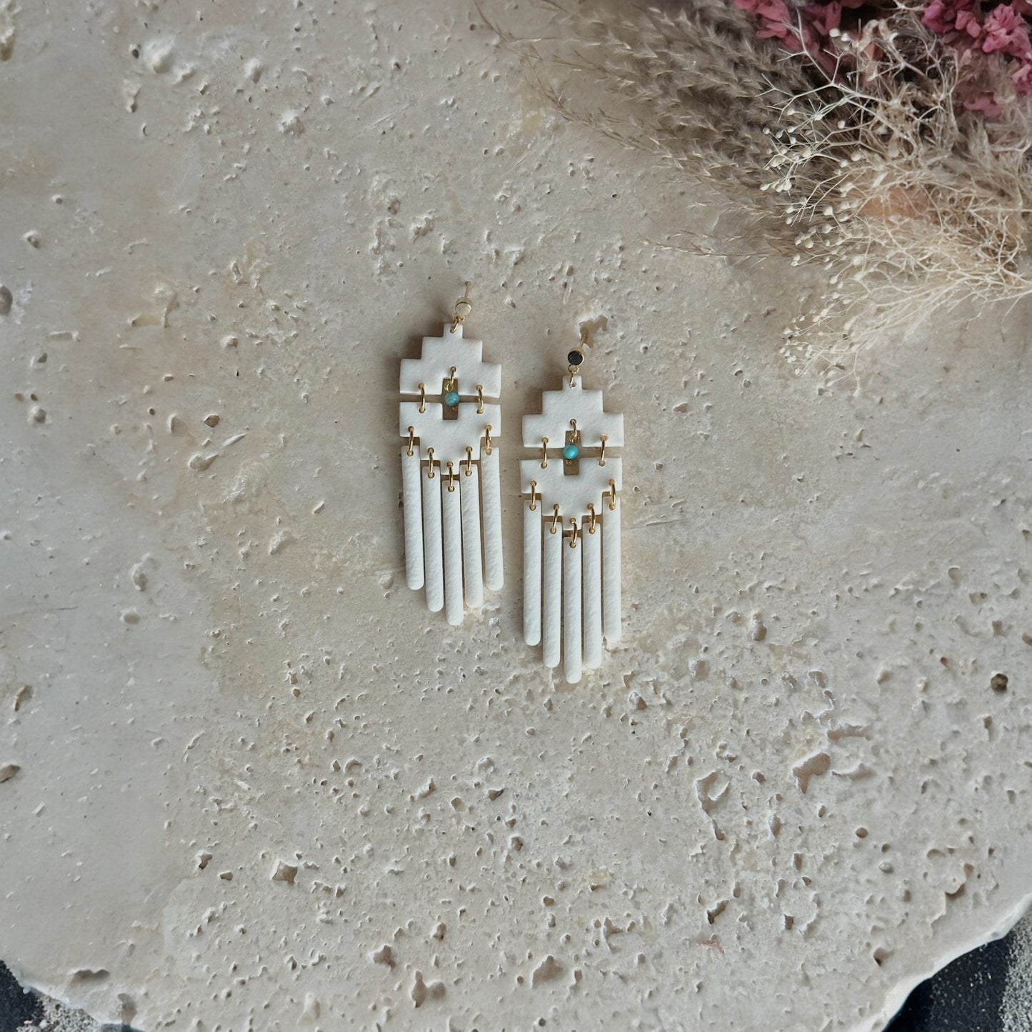 Ivory Aztec dangle earrings | Medium