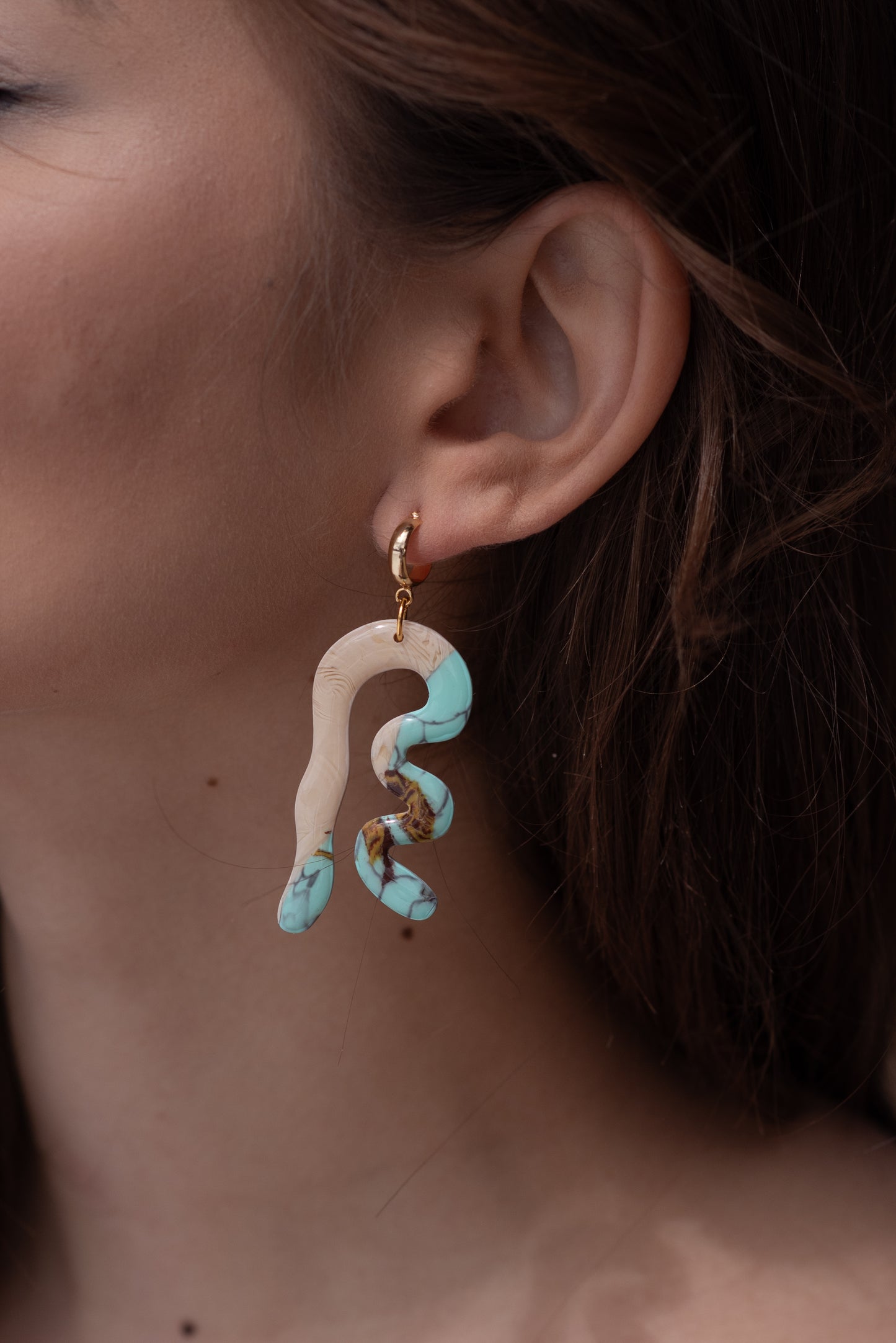 Turquoise and beige organic earrings.