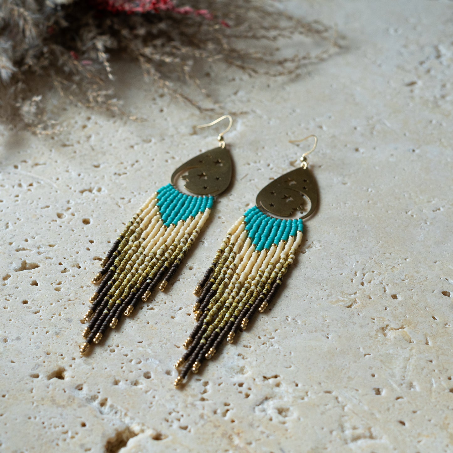 Long beaded earrings | moon