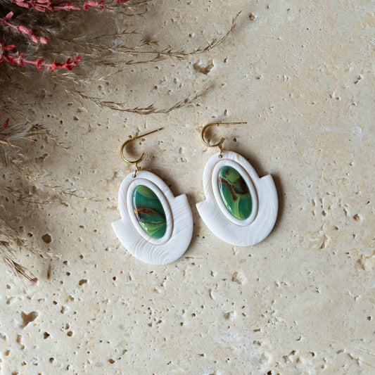 Green polymer clay green gem earrings