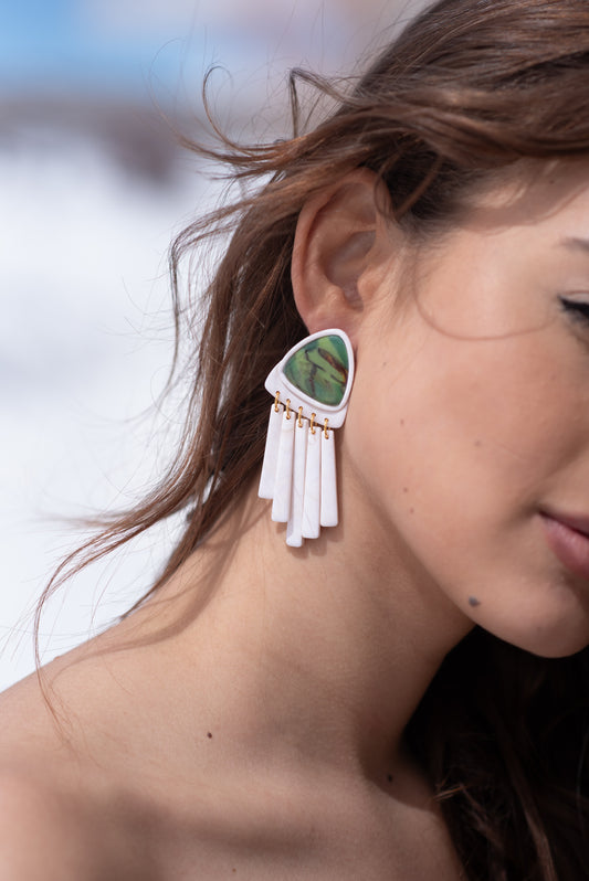 Green polymer clay earrings.